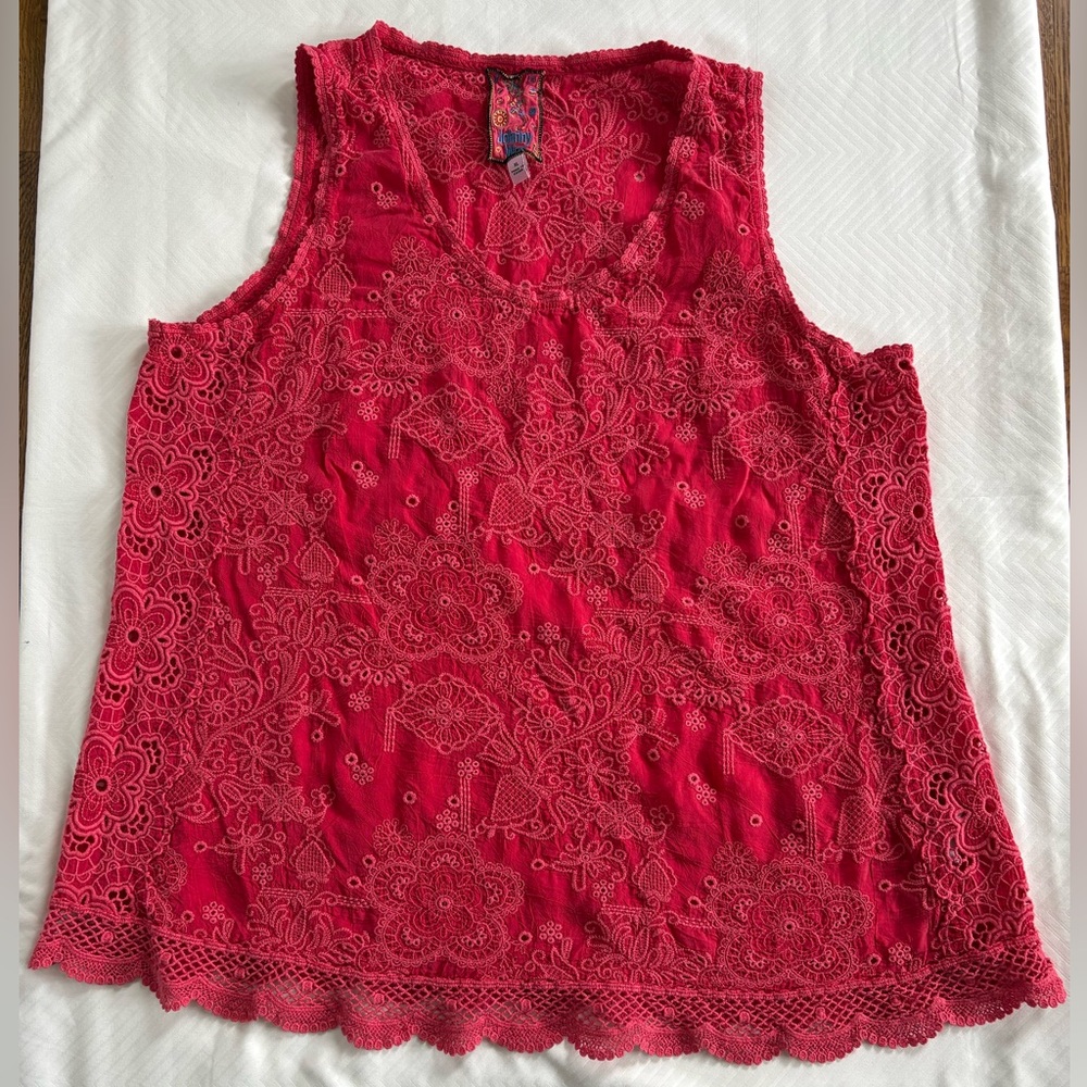 Johnny Was Red Eliza Wayne Tank Women’s Eyelet Festival Boho Hippy Size XL - Picture 3 of 7